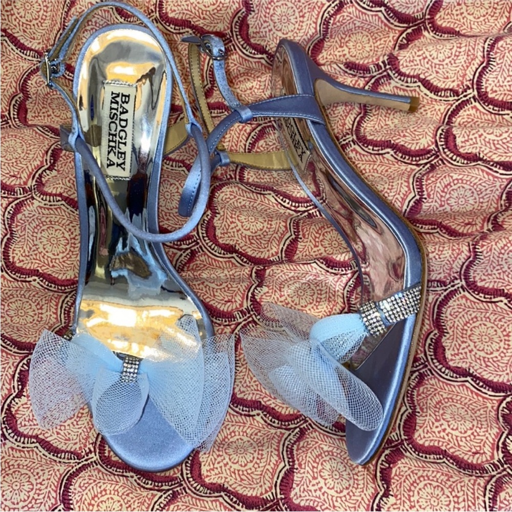🩵Badgley Mischka~Janie Ankle Strap Crystal Sandal Pumps - Picture 2 of 6